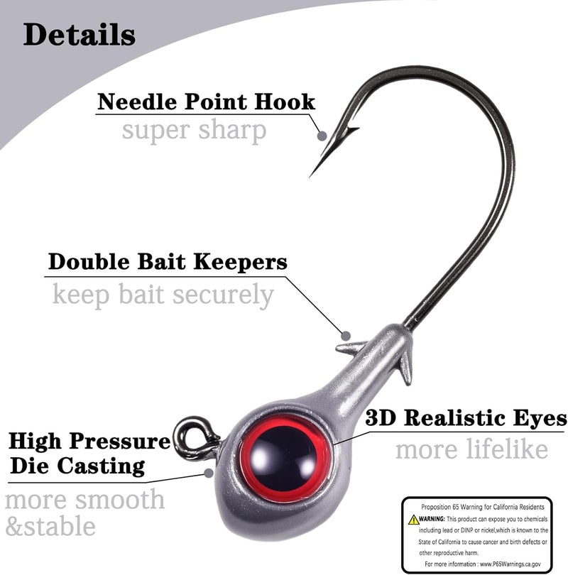 FISHCORNER Fishing Jig Head Oversized 3D Eyes Jigheads Swimbait Jig Heads for Fishing Saltwater Freshwater Bass Trout Walleye Redfish Striper 1/8oz 3/16oz 1/4oz 3/8oz - Image 3